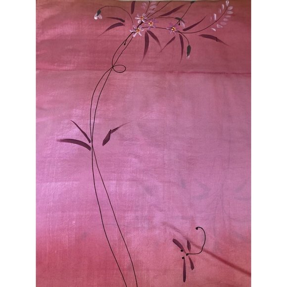 100% Silk Hand Painted Rectangular Scarf Dragonfly Design 16" X 60" Ombre Pink - Picture 7 of 16